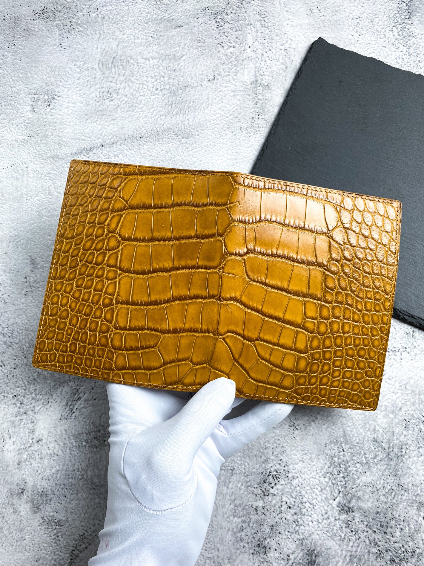 Gold matt crocodile passport holder