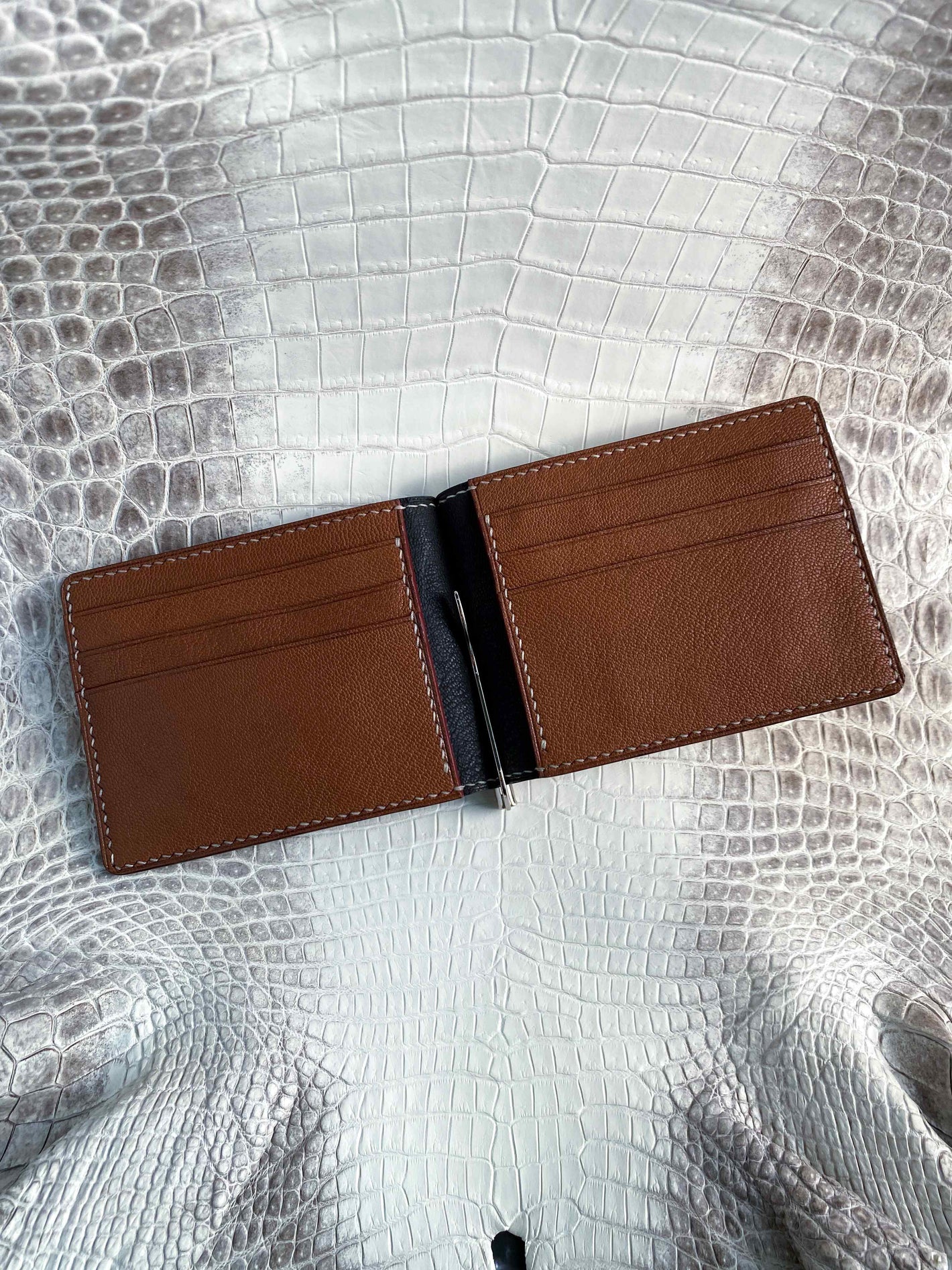 Handmade Ombre White Lizard Moneyclip Bifold Wallet