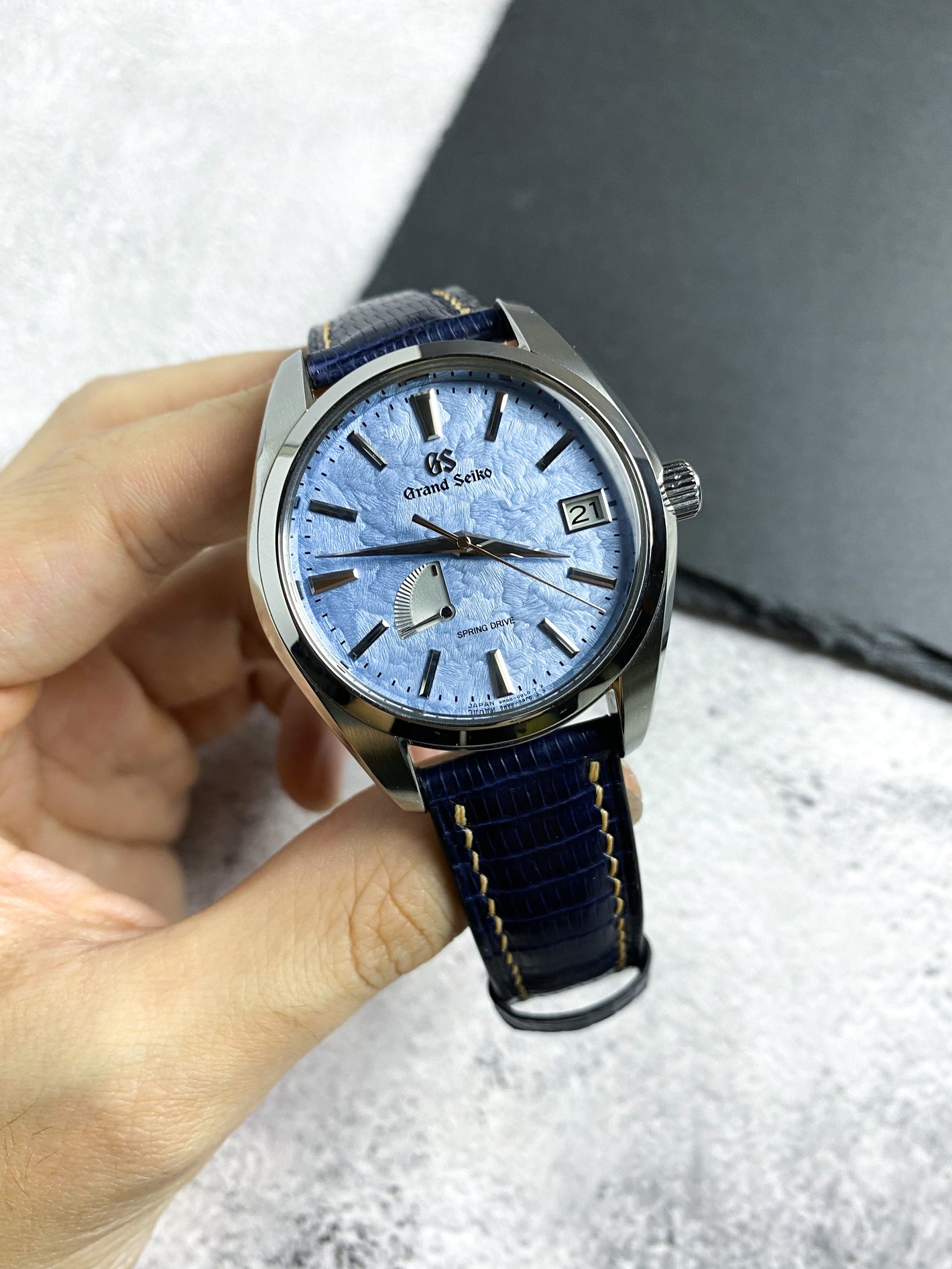 Handmade Navy Lizard Leather Watch Strap for Grand Seiko SBGA435