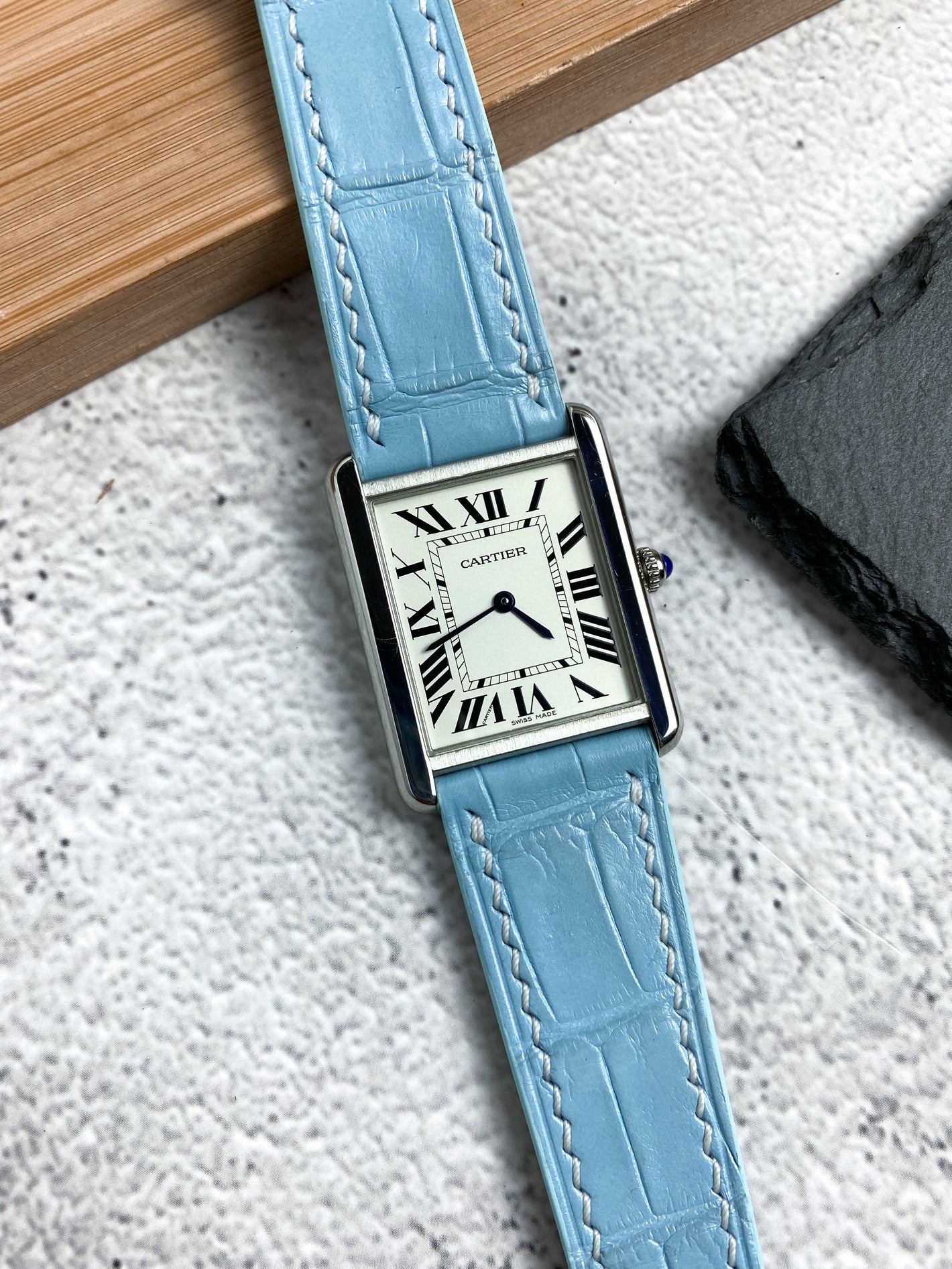 Sky Blue Alligator for Cartier Tank Small