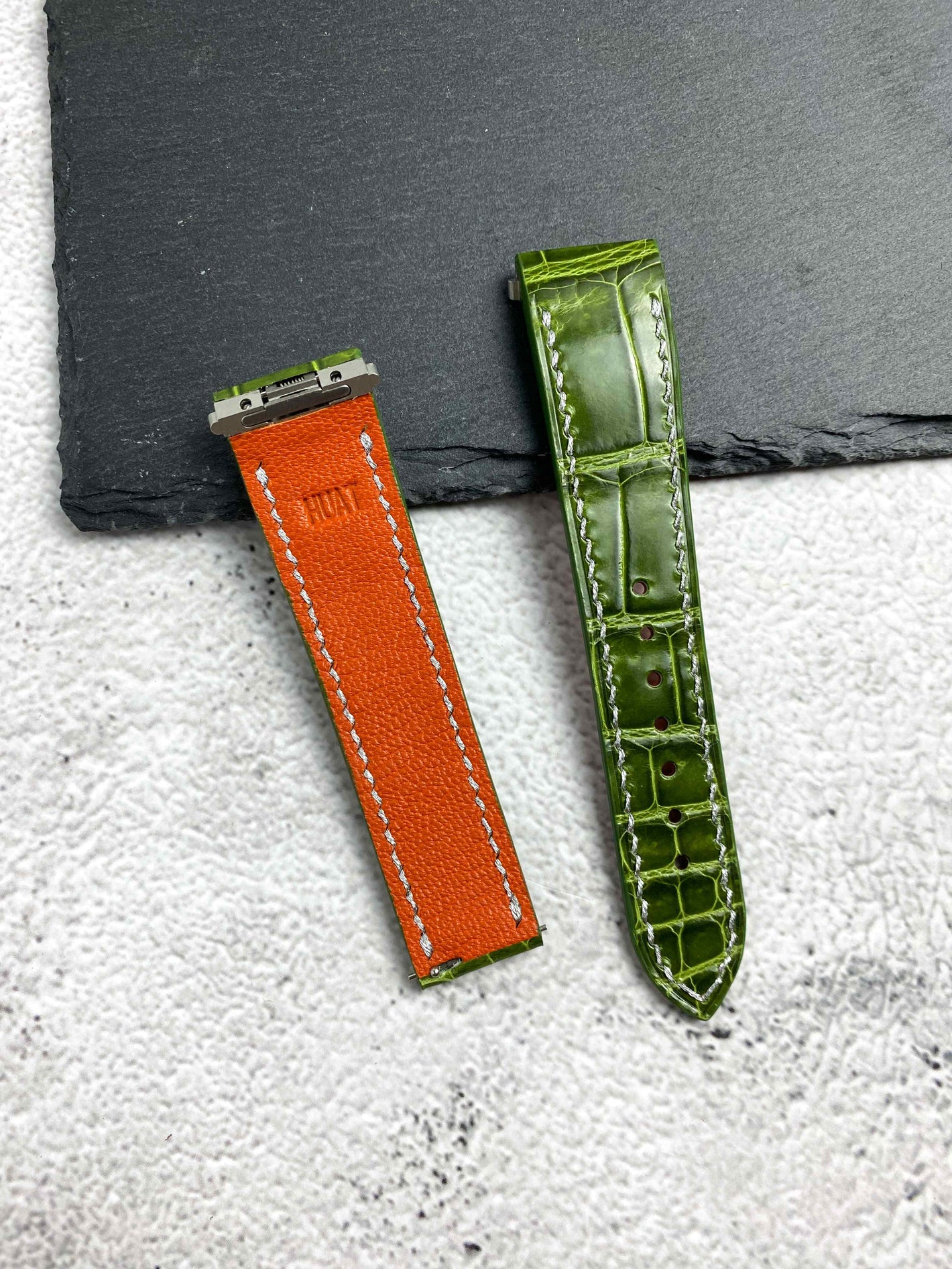 Glazed Olive Green Alligator for Santos de Cartier (Quick Switch Inserts)