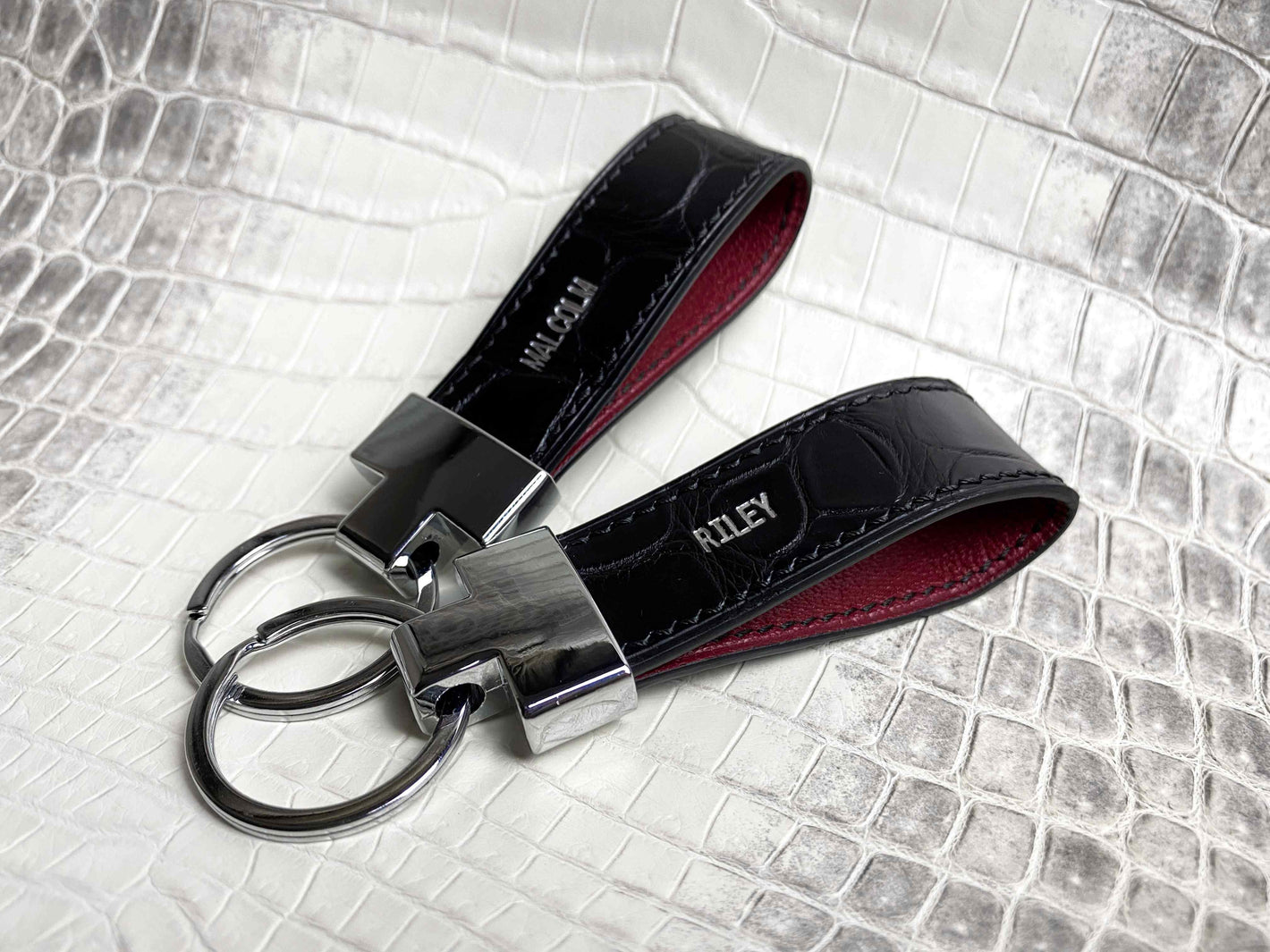 Black Alligator Keychain w/ Smooth Red Chevre Inner