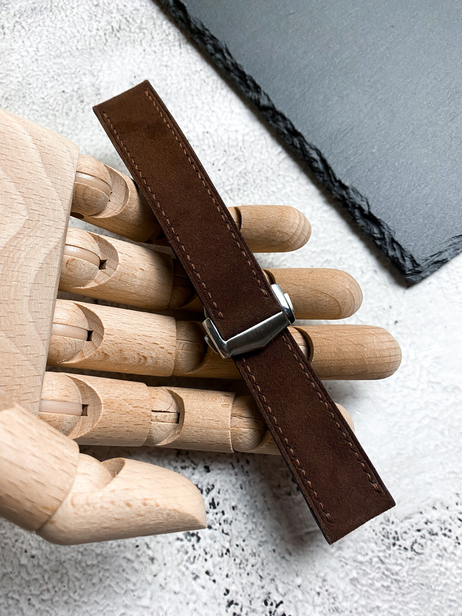 Handmade Dark Brown Suede Watch Strap for Omega Style Buckle