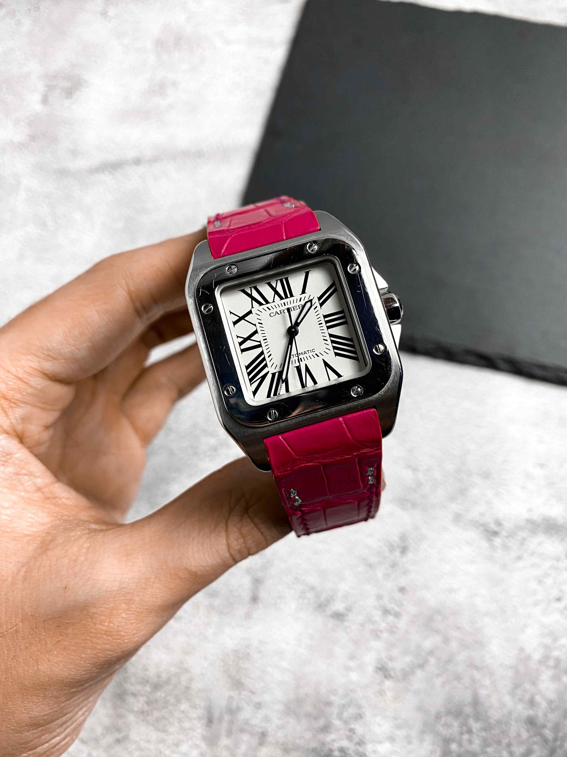 Cartier santos 100 red strap Clearance