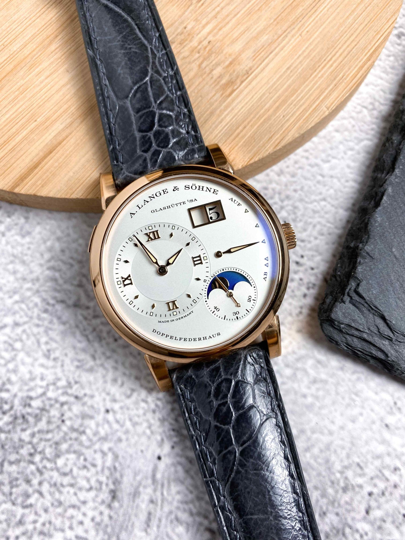 Glazed Dark Grey Ostrich for A. Lange & Sohne Lange 1 Moonphase