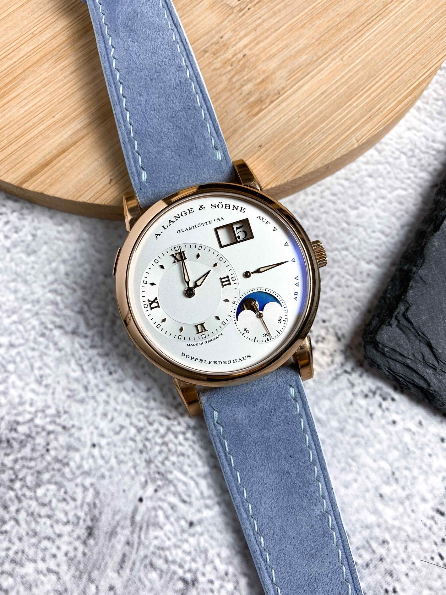 Periwinkle Blue Suede for A. Lange & Sohne Lange 1 Moonphase