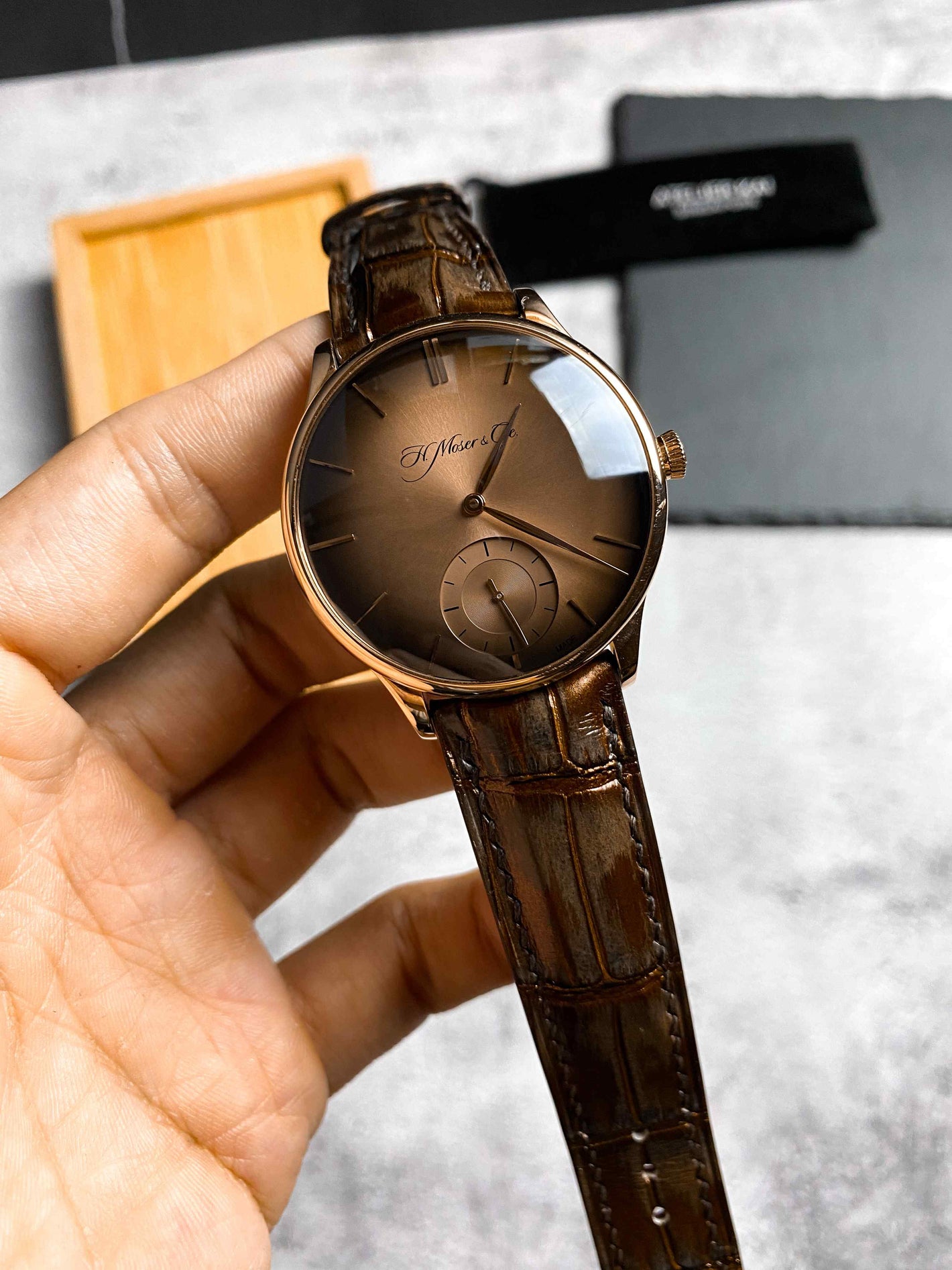 Vintage Rust Bronze Alligator for H. Moser & Cie Venturer Small Seconds