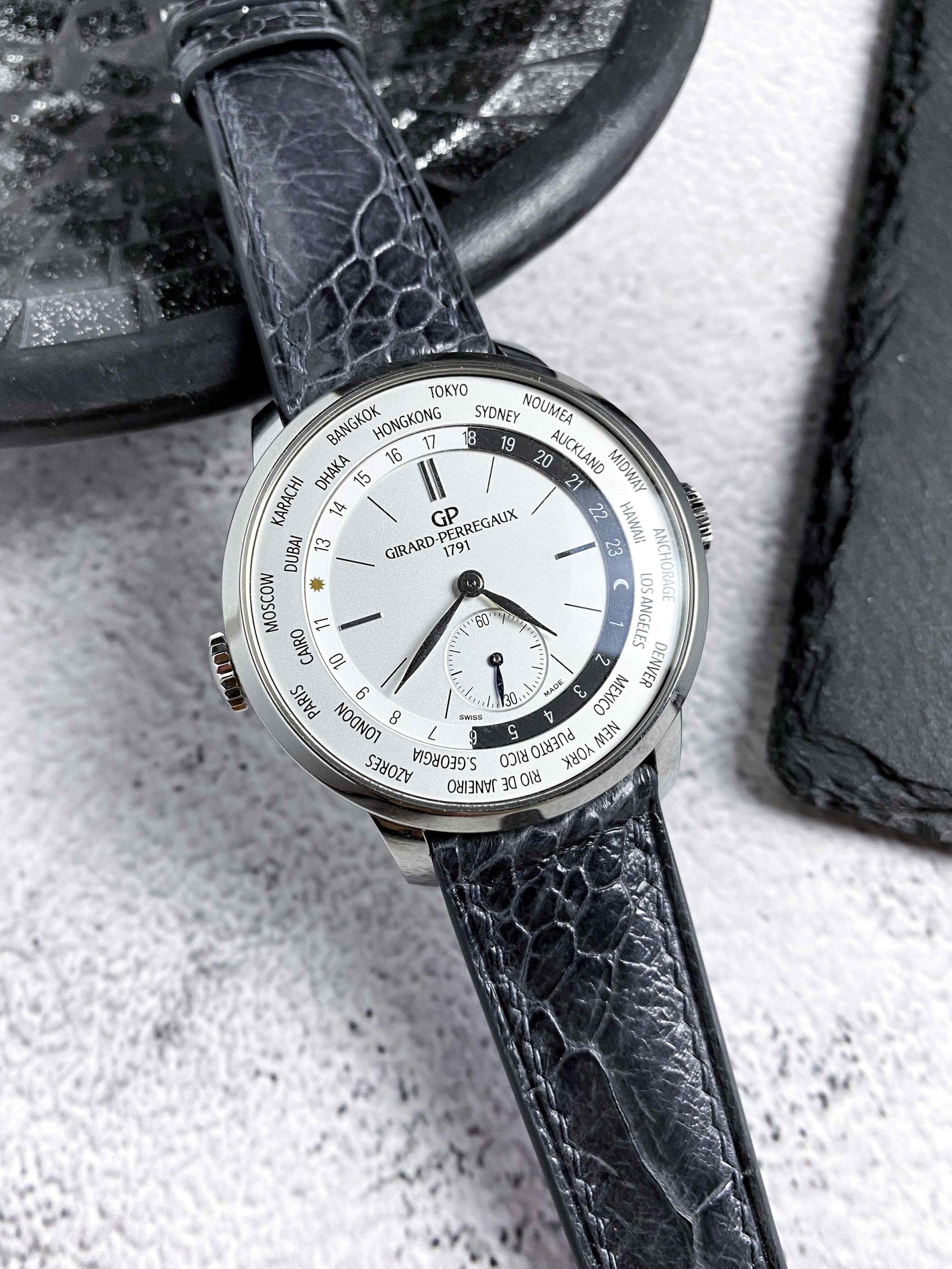 Glazed Dark Grey Ostrich for Girard Perregaux