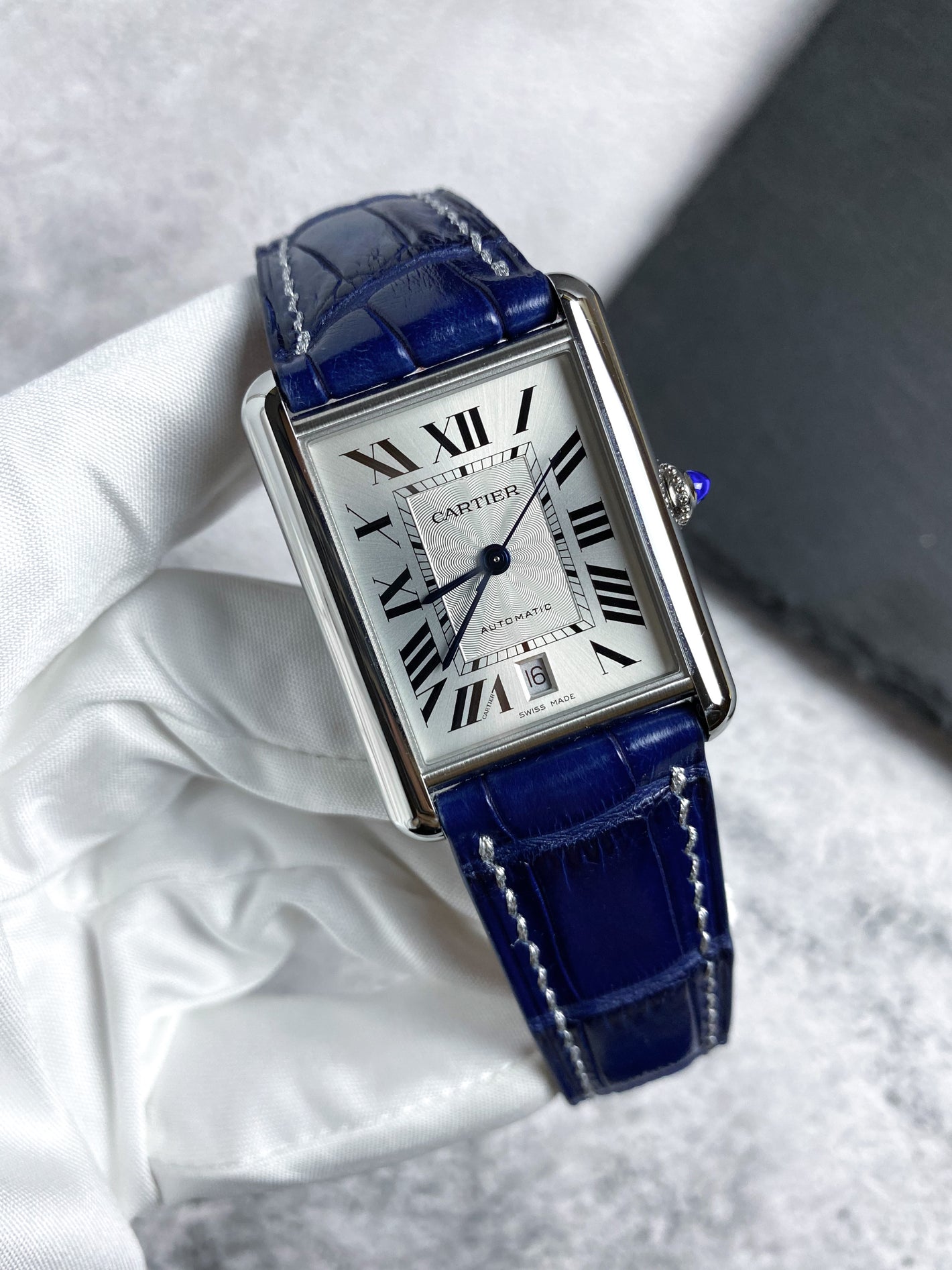 Japanese Royal Blue Alligator for Cartier Tank XL