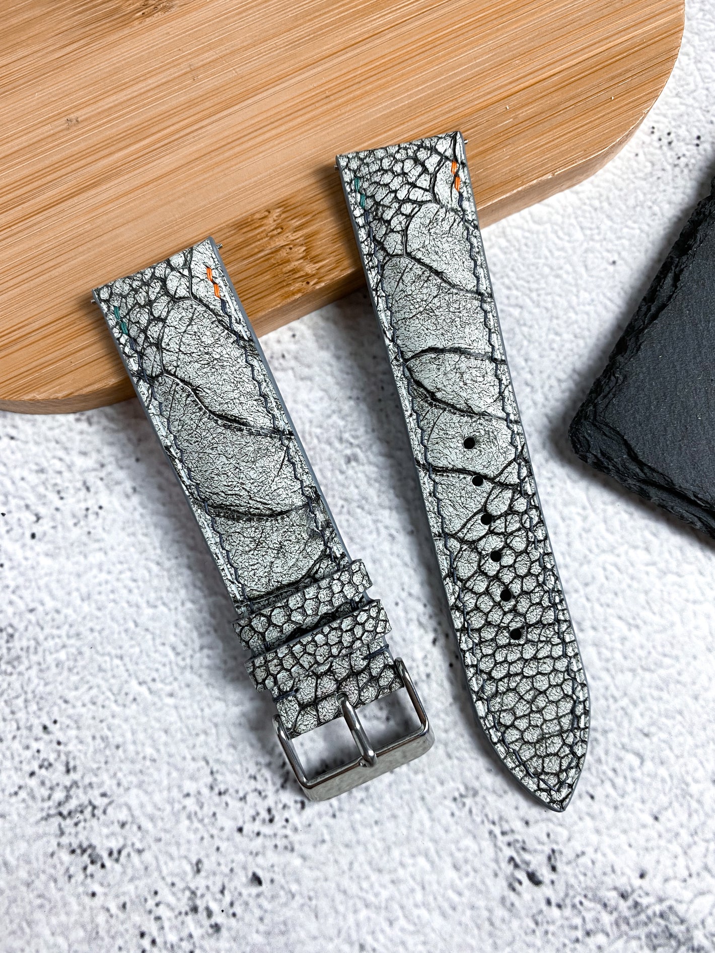 Handmade Light Grey Stonewash Ostrich Watch Strap