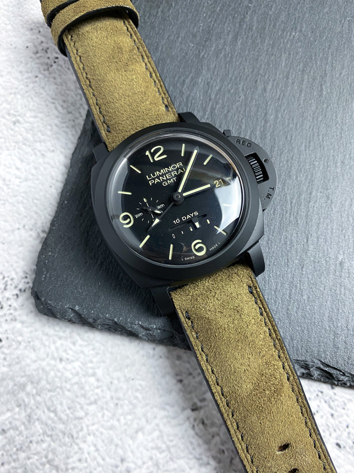 Olive Suede for Panerai Luminor PAM 335