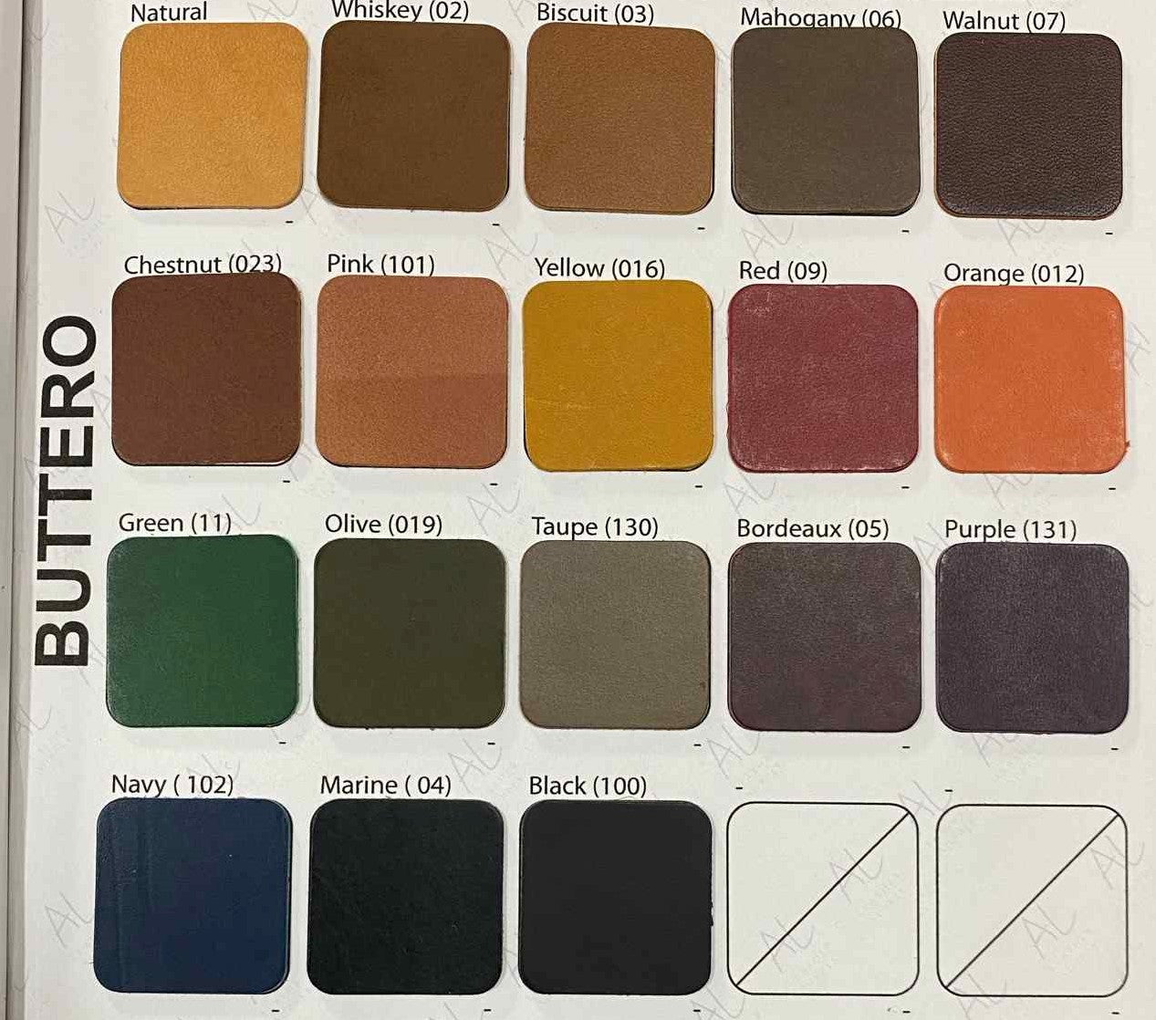 Buttero Leather Colour Swatch List